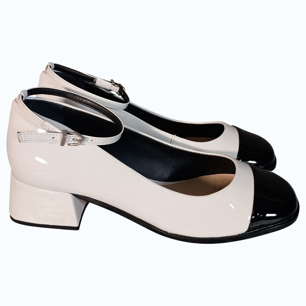 Schultz  Dorothy Shoes Womens 8 Black White Leather Cap Toe Ankle Strap - Picture 3 of 11